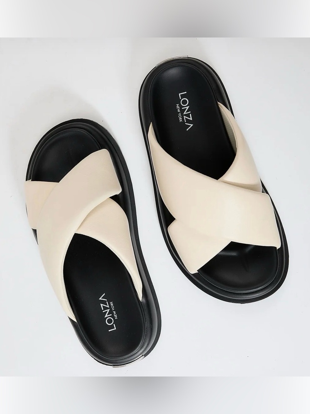 LONZA Ramona Milk Cream Ivory Cross-Strap Slide Sandals Size 7 /23.5cm
